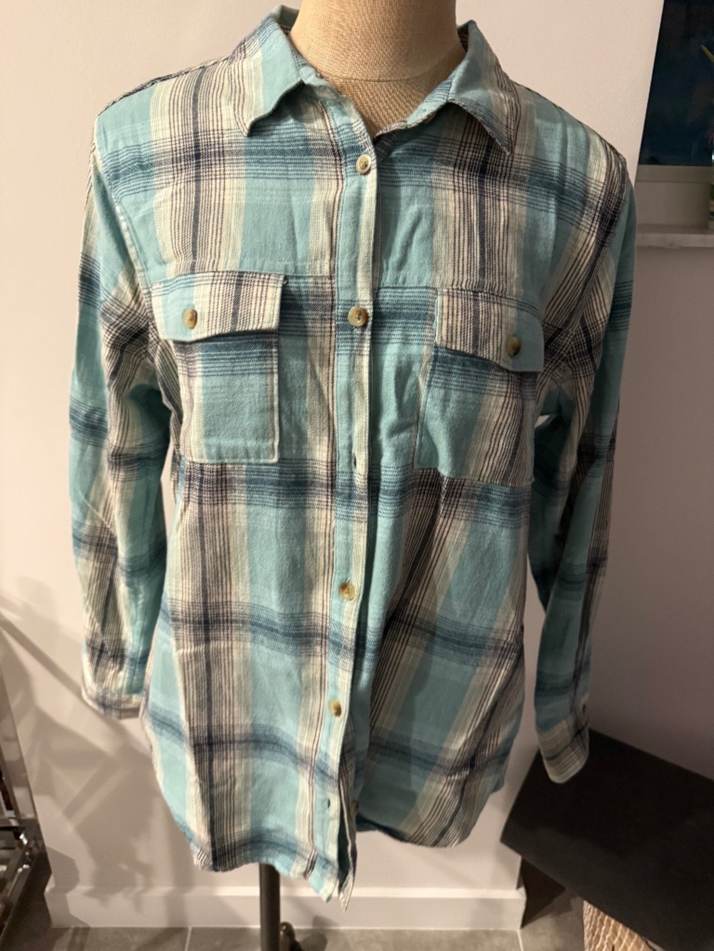 Oneill Brooks Flannel Top in Nile Blue Size Small